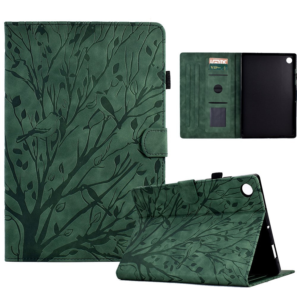 For Lenovo Tab M10 (Gen 3) Imprinted Tree Tablet Case PU Leather Card Holder Stand Cover