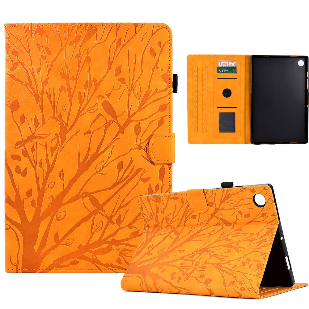 For Lenovo Tab M10 (Gen 3) Imprinted Tree Tablet Case PU Leather Card Holder Stand Cover
