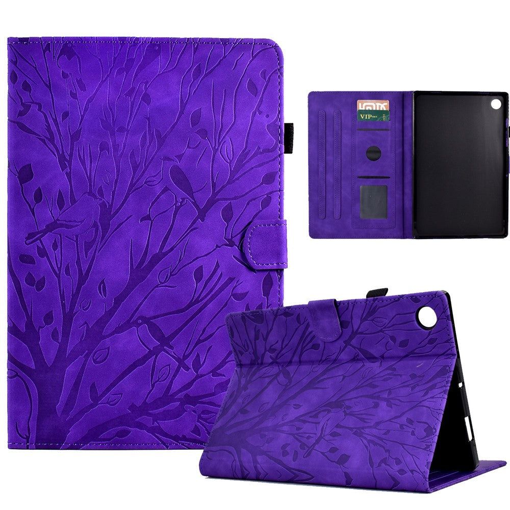 For Lenovo Tab M10 (Gen 3) Imprinted Tree Tablet Case PU Leather Card Holder Stand Cover