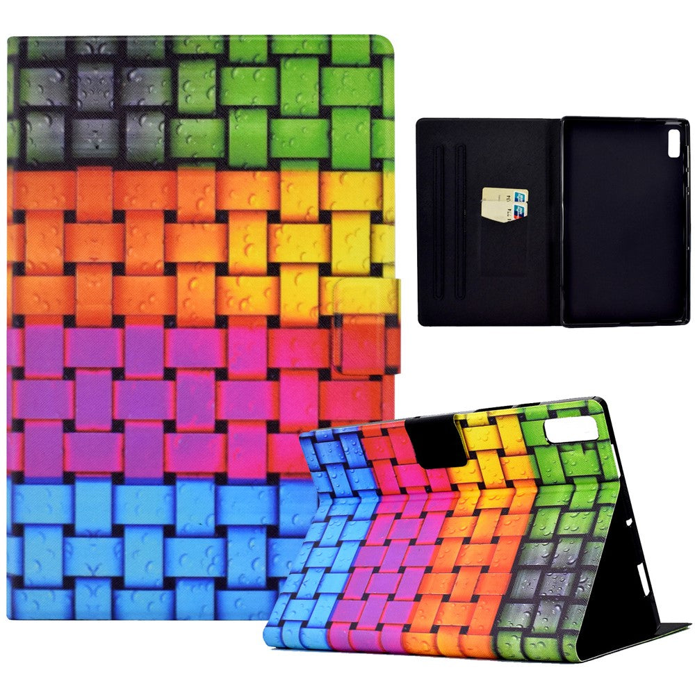 For Lenovo Tab P11 Gen 2 TB-350 Leather Stand Tablet Case A4 Pattern Printing Card Holder Protective Cover