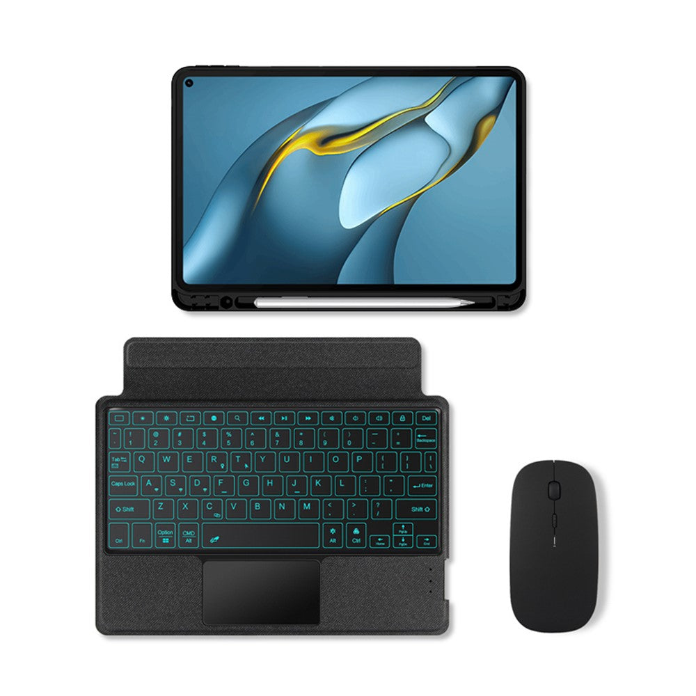 For Huawei MatePad Pro 10.8 (2021) Leather Case + Bluetooth-compatible Keyboard with Backlight Trackpad