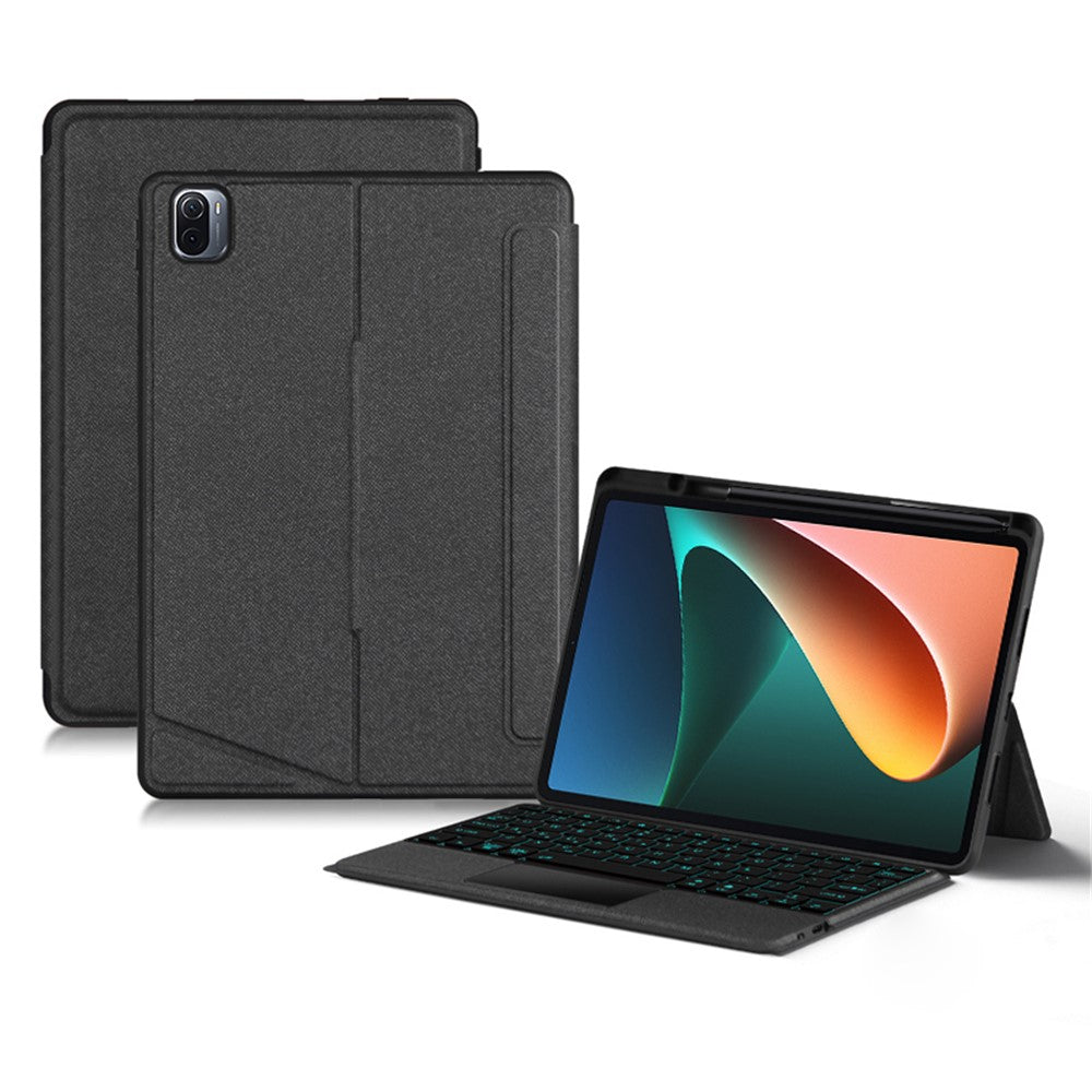 Läderfodral för Xiaomi Pad 5 + Bluetooth-kompatibelt tangentbord med bakgrundsbelyst styrplatta