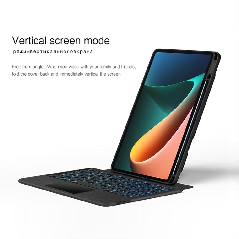 Läderfodral för Xiaomi Pad 5 + Bluetooth-kompatibelt tangentbord med bakgrundsbelyst styrplatta