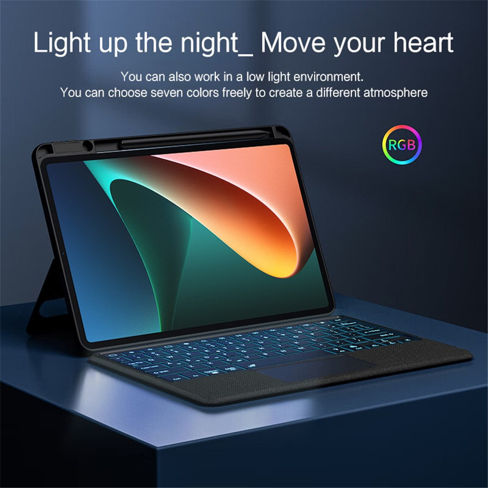 Läderfodral för Xiaomi Pad 5 + Bluetooth-kompatibelt tangentbord med bakgrundsbelyst styrplatta