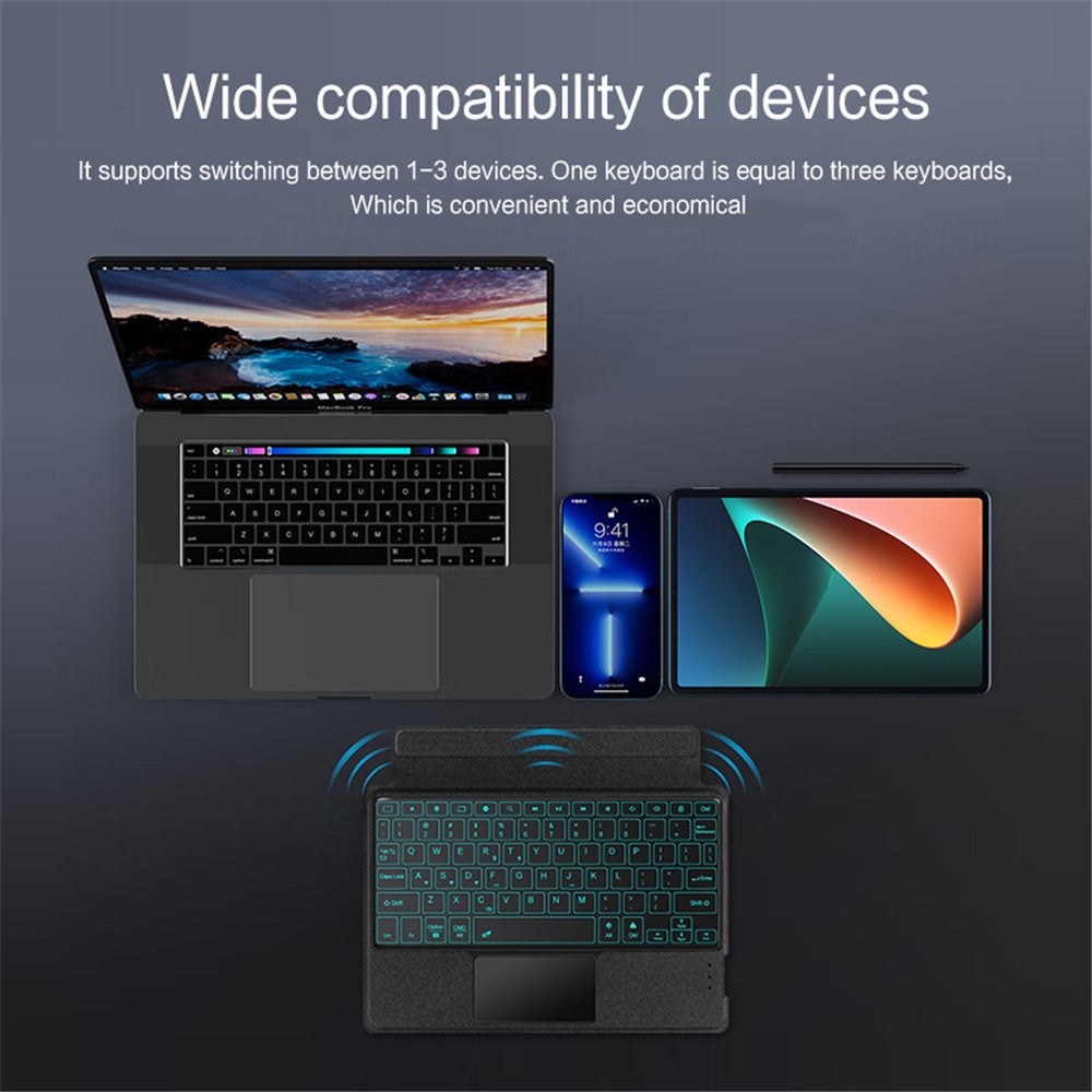 Läderfodral för Xiaomi Pad 5 + Bluetooth-kompatibelt tangentbord med bakgrundsbelyst styrplatta