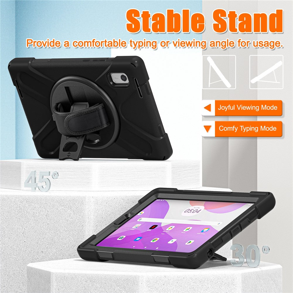 For Lenovo Tab M9 TB-310FU (2023) Tablet Case Kickstand PC+Silicone 360 Degree Rotation Tablet Cover with Hand Strap