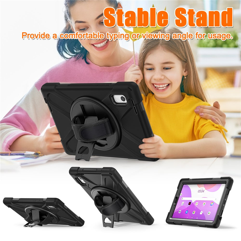 For Lenovo Tab M9 TB-310FU (2023) Tablet Case Kickstand PC+Silicone 360 Degree Rotation Tablet Cover with Hand Strap