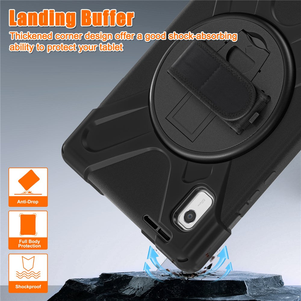 For Lenovo Tab M9 TB-310FU (2023) Tablet Case Kickstand PC+Silicone 360 Degree Rotation Tablet Cover with Hand Strap