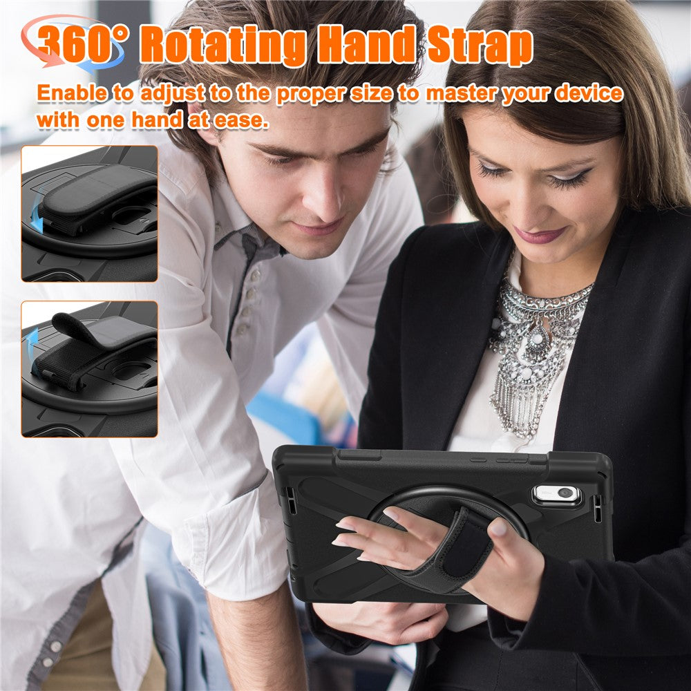 For Lenovo Tab M9 TB-310FU (2023) Tablet Case Kickstand PC+Silicone 360 Degree Rotation Tablet Cover with Hand Strap