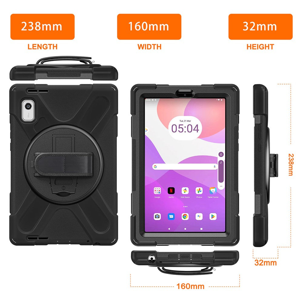 For Lenovo Tab M9 TB-310FU (2023) Tablet Case Kickstand PC+Silicone 360 Degree Rotation Tablet Cover with Hand Strap