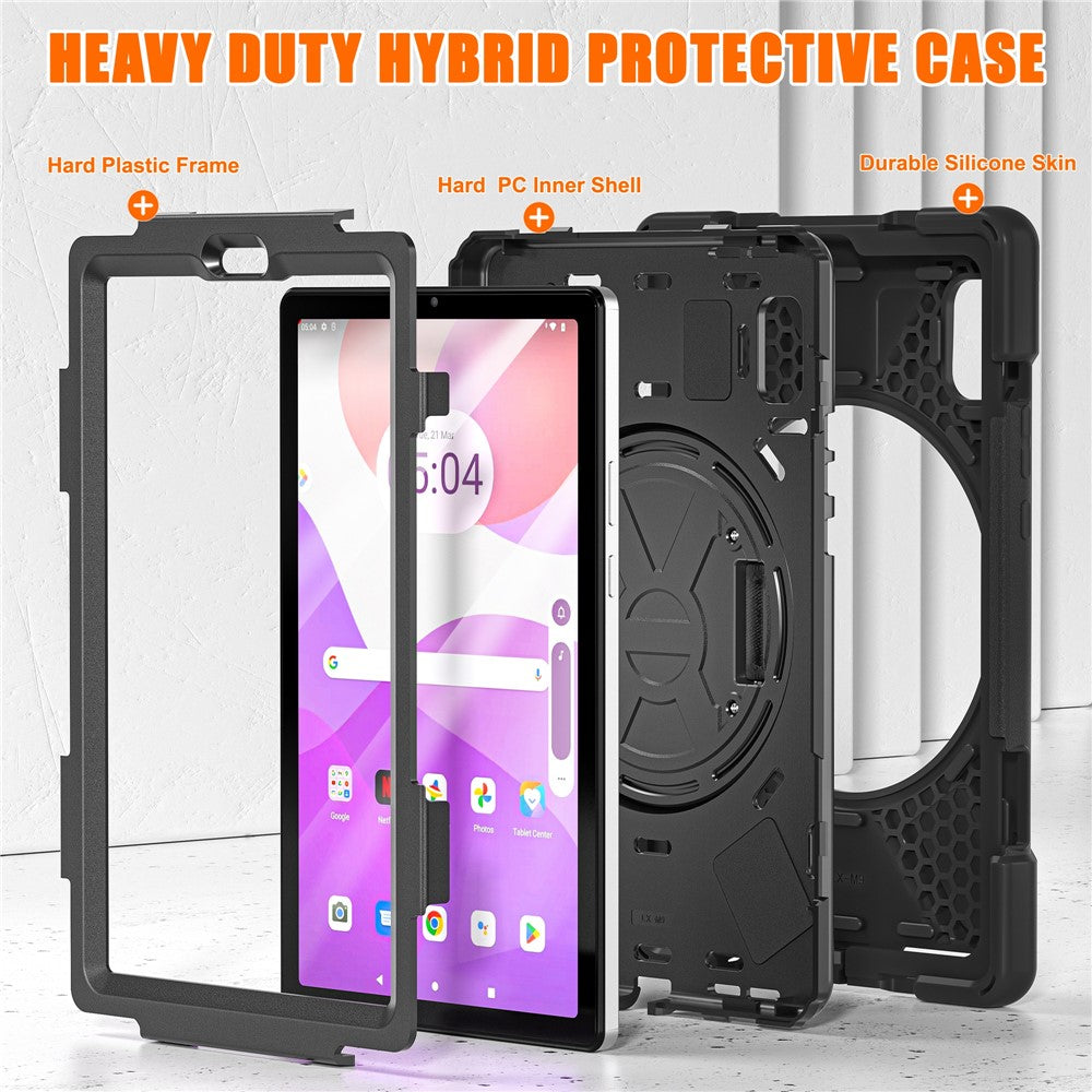 For Lenovo Tab M9 TB-310FU (2023) Tablet Case Kickstand PC+Silicone 360 Degree Rotation Tablet Cover with Hand Strap