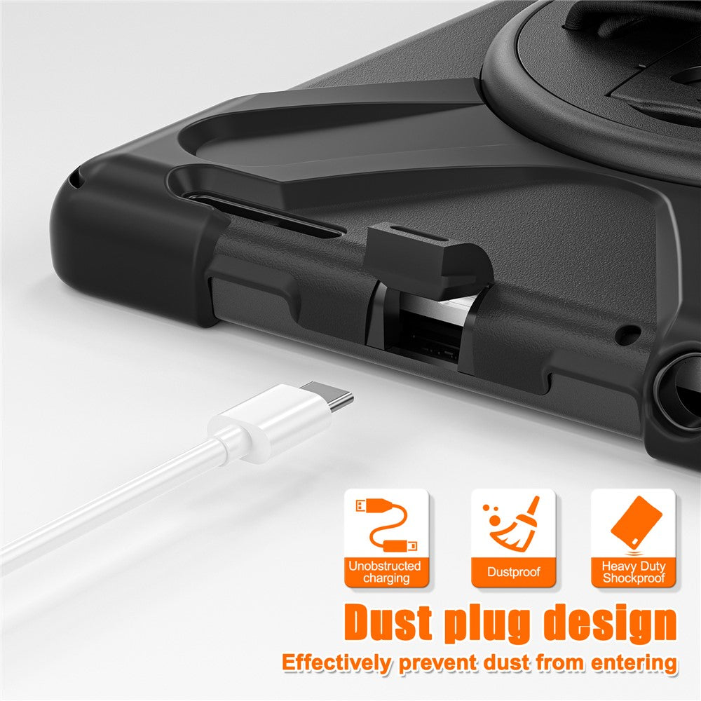 For Lenovo Tab M9 TB-310FU (2023) Tablet Case Kickstand PC+Silicone 360 Degree Rotation Tablet Cover with Hand Strap