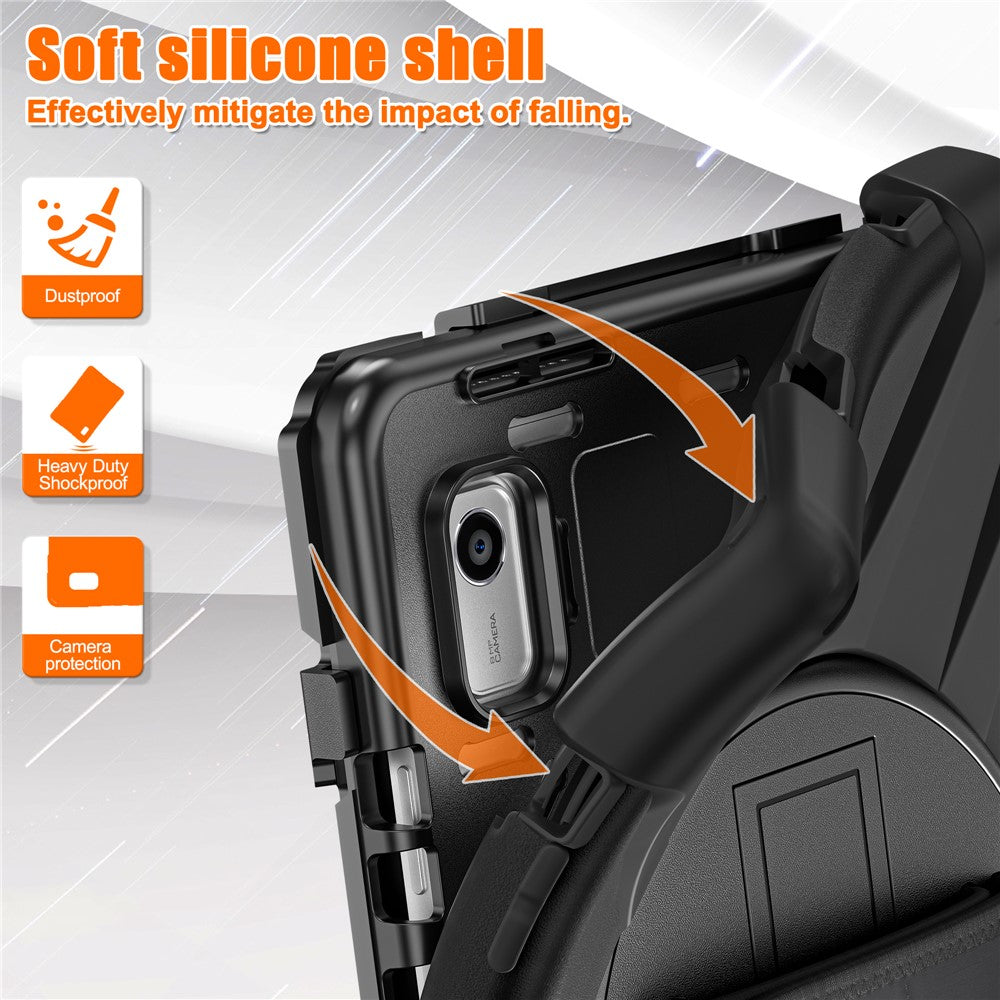 For Lenovo Tab M9 TB-310FU (2023) Tablet Case Kickstand PC+Silicone 360 Degree Rotation Tablet Cover with Hand Strap