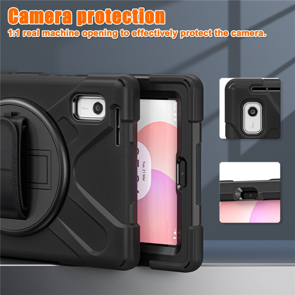 For Lenovo Tab M9 TB-310FU (2023) Tablet Case Kickstand PC+Silicone 360 Degree Rotation Tablet Cover with Hand Strap