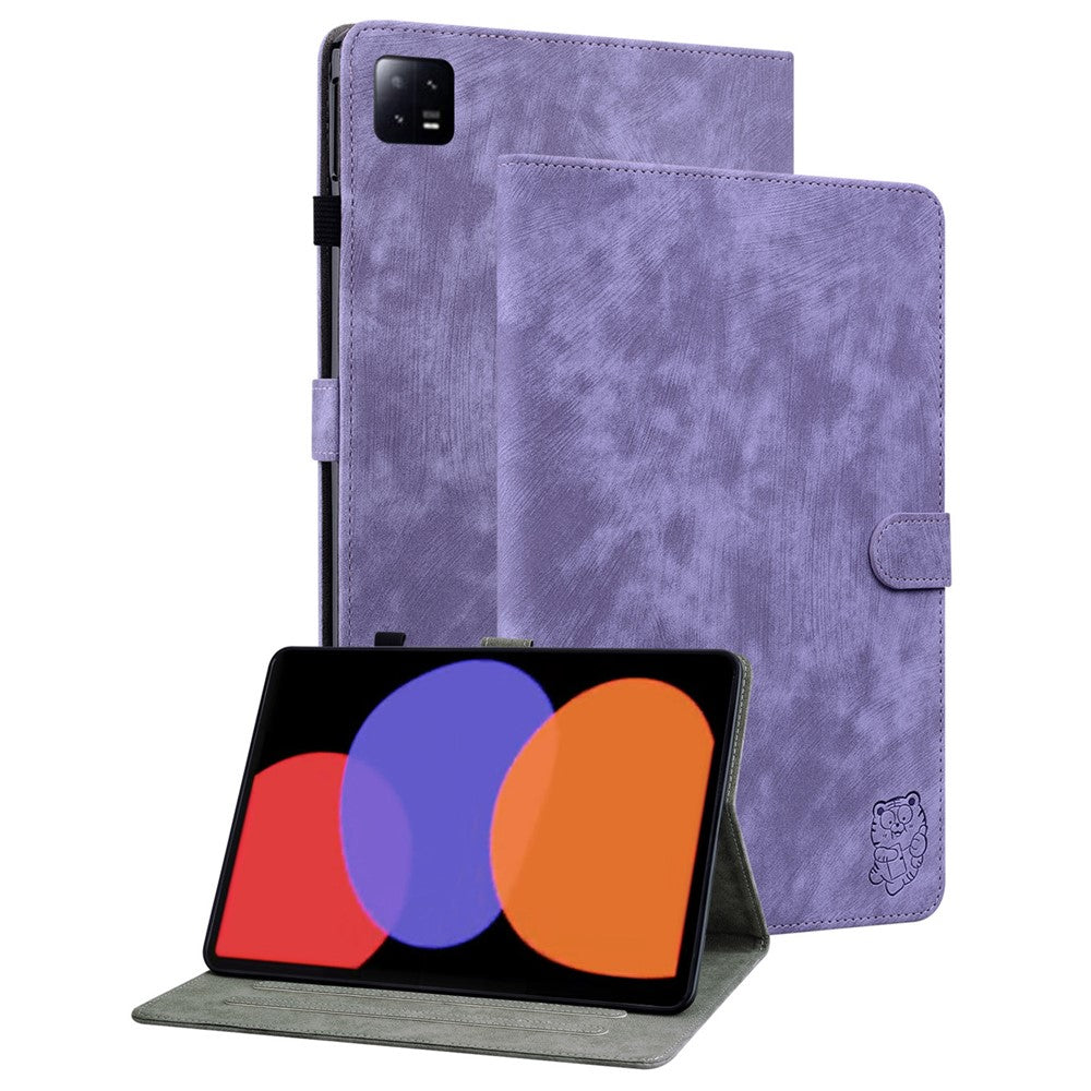 For Xiaomi Pad 6 Auto Wake and Sleep Cute Tiger Pattern PU Leather Tablet Case Card Holder Stand Cover