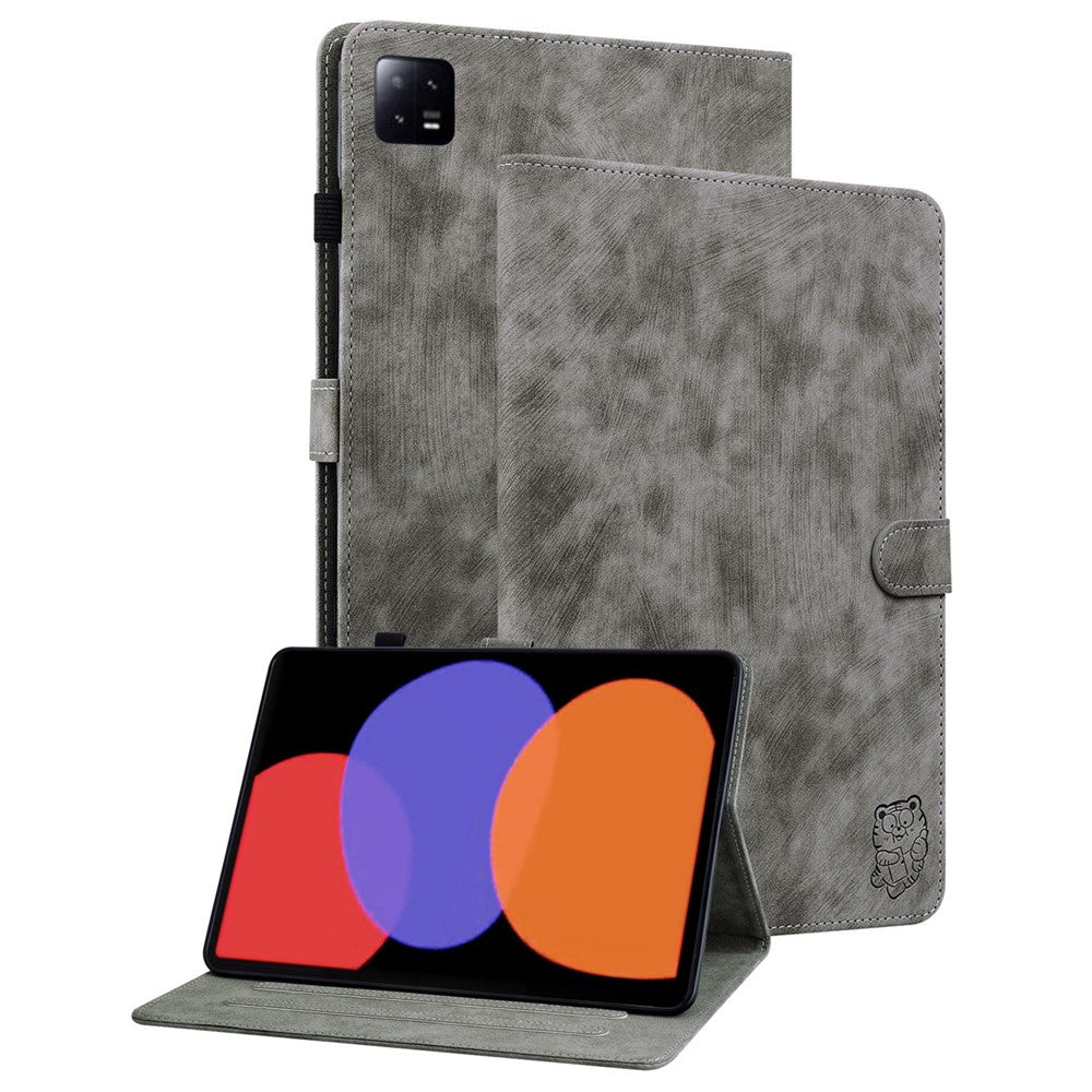 For Xiaomi Pad 6 Auto Wake and Sleep Cute Tiger Pattern PU Leather Tablet Case Card Holder Stand Cover