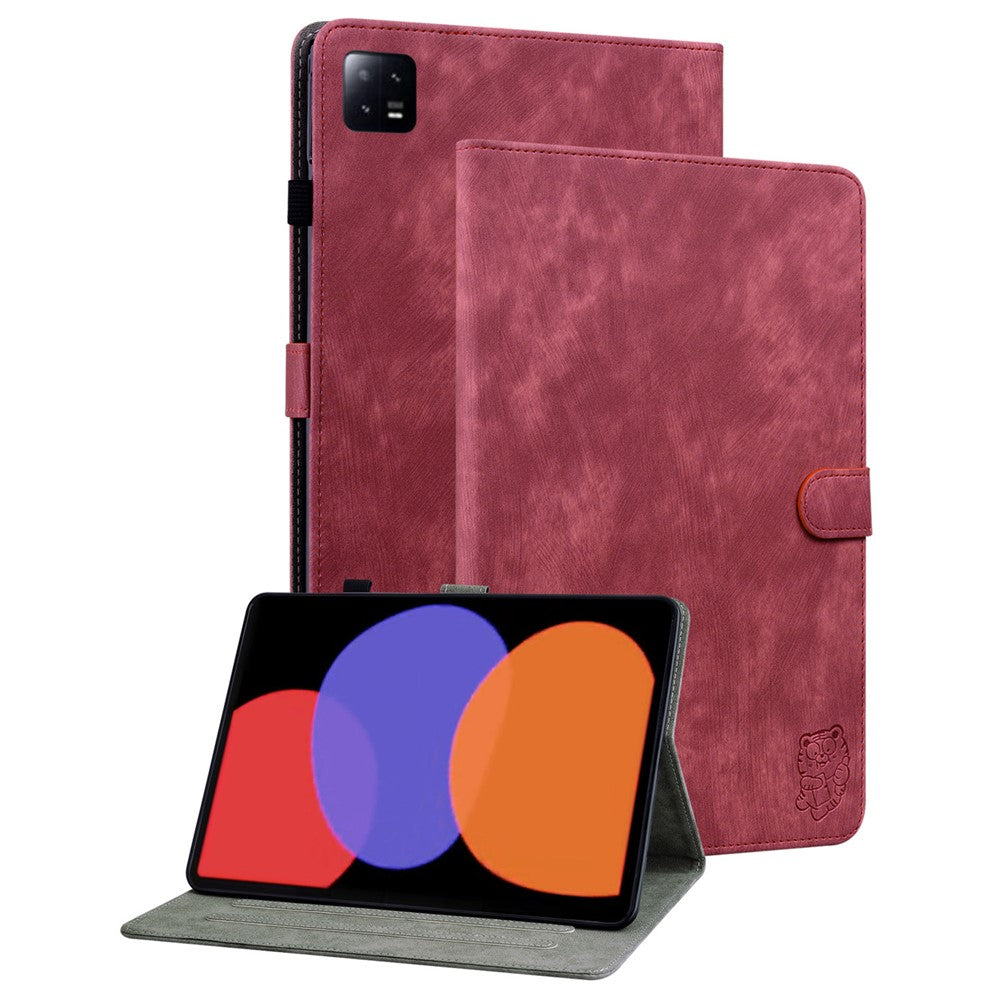 For Xiaomi Pad 6 Auto Wake and Sleep Cute Tiger Pattern PU Leather Tablet Case Card Holder Stand Cover