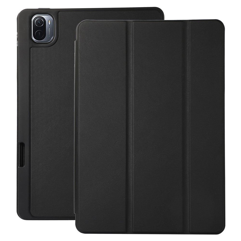 For Xiaomi Pad 5 / Pad 5 Pro Tri-Fold Stand Tablet Case Solid Color PU Leather Cover with Pencil Slot