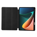 For Xiaomi Pad 5 / Pad 5 Pro Tri-Fold Stand Tablet Case Solid Color PU Leather Cover with Pencil Slot