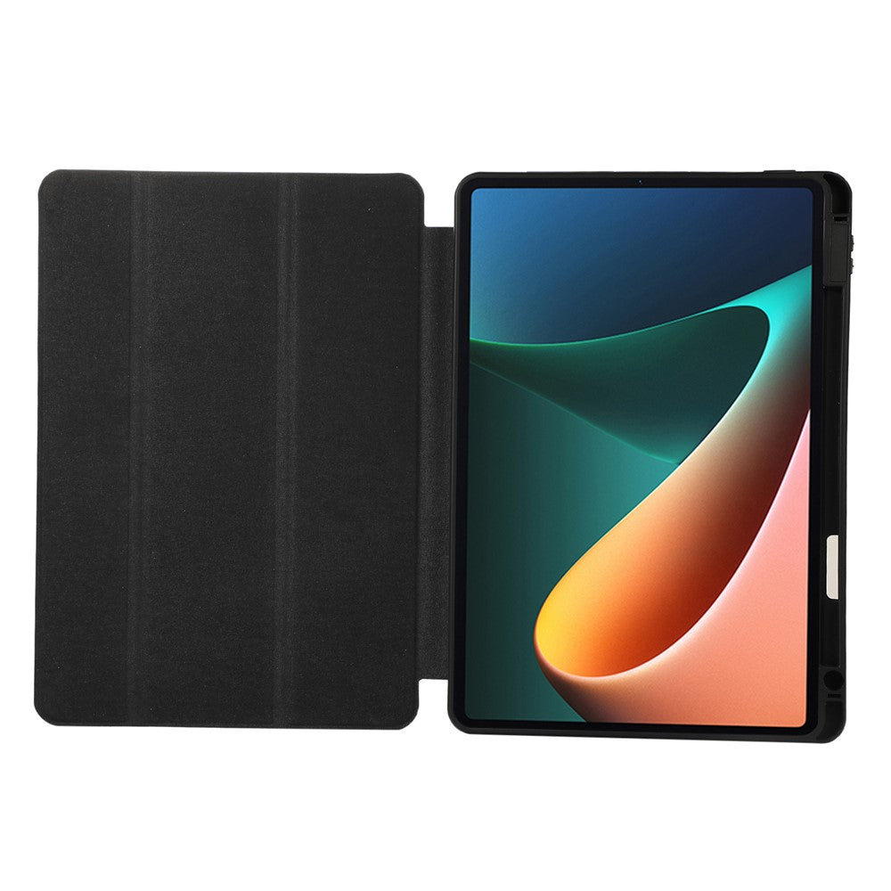 For Xiaomi Pad 5 / Pad 5 Pro Tri-Fold Stand Tablet Case Solid Color PU Leather Cover with Pencil Slot