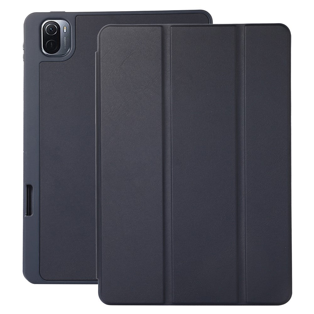 For Xiaomi Pad 5 / Pad 5 Pro Tri-Fold Stand Tablet Case Solid Color PU Leather Cover with Pencil Slot