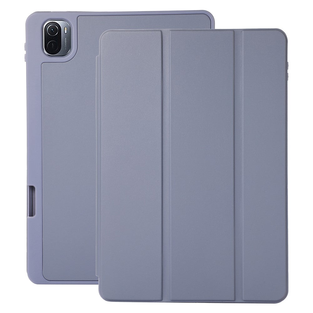 For Xiaomi Pad 5 / Pad 5 Pro Tri-Fold Stand Tablet Case Solid Color PU Leather Cover with Pencil Slot