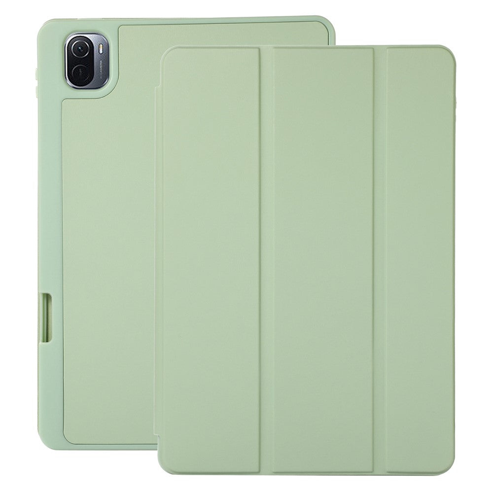For Xiaomi Pad 5 / Pad 5 Pro Tri-Fold Stand Tablet Case Solid Color PU Leather Cover with Pencil Slot