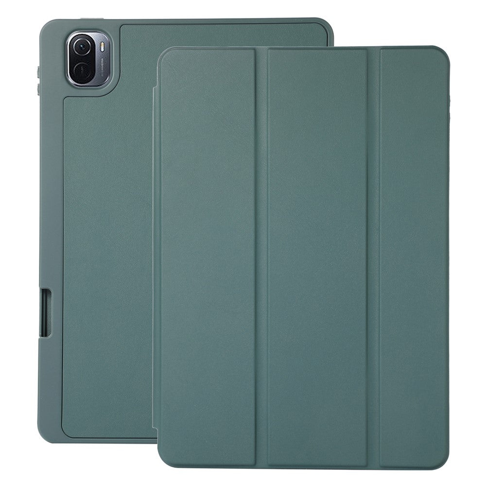 For Xiaomi Pad 5 / Pad 5 Pro Tri-Fold Stand Tablet Case Solid Color PU Leather Cover with Pencil Slot