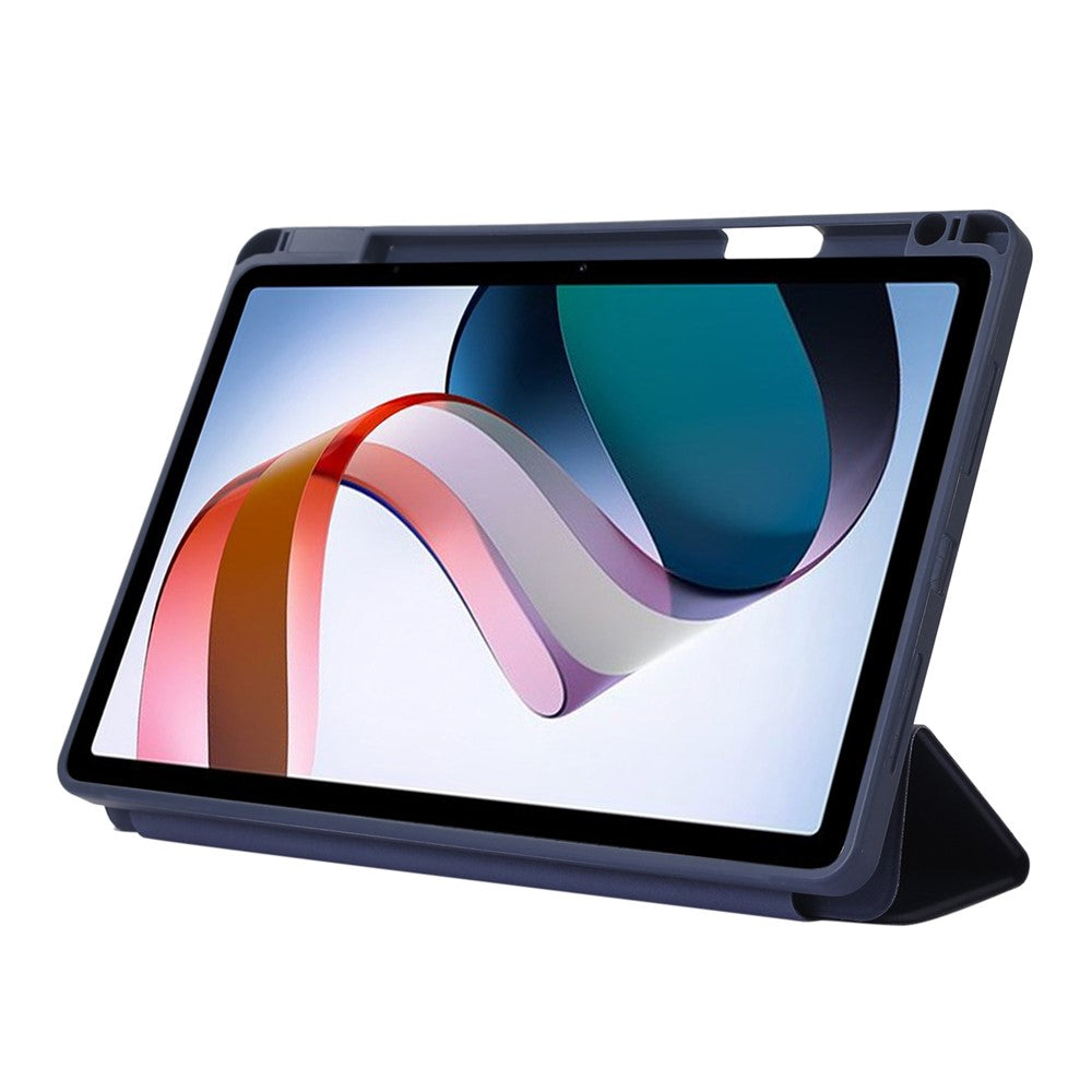For Xiaomi Redmi Pad PU Leather Tri-Fold Stand Case Solid Color Protective Tablet Cover with Pen Holder