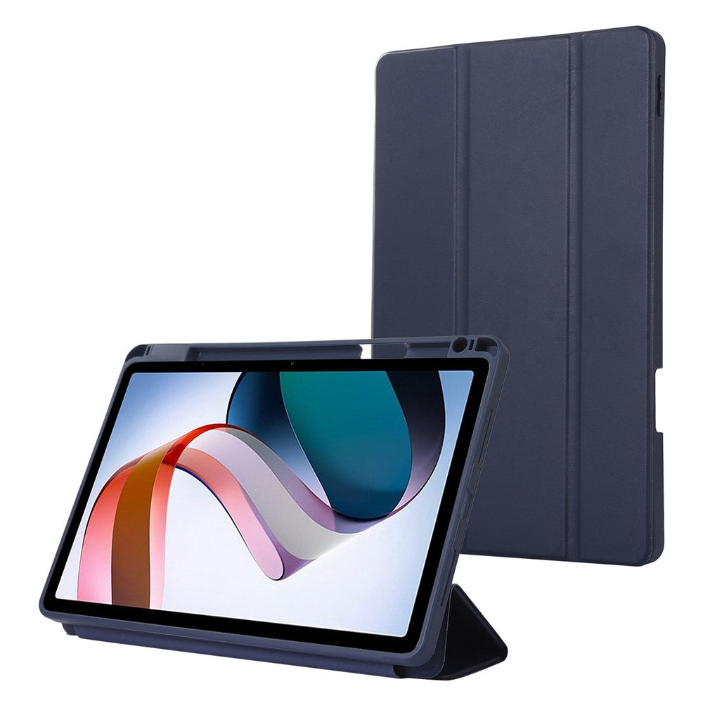 For Xiaomi Redmi Pad PU Leather Tri-Fold Stand Case Solid Color Protective Tablet Cover with Pen Holder