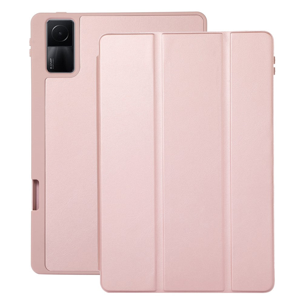 For Xiaomi Redmi Pad PU Leather Tri-Fold Stand Case Solid Color Protective Tablet Cover with Pen Holder