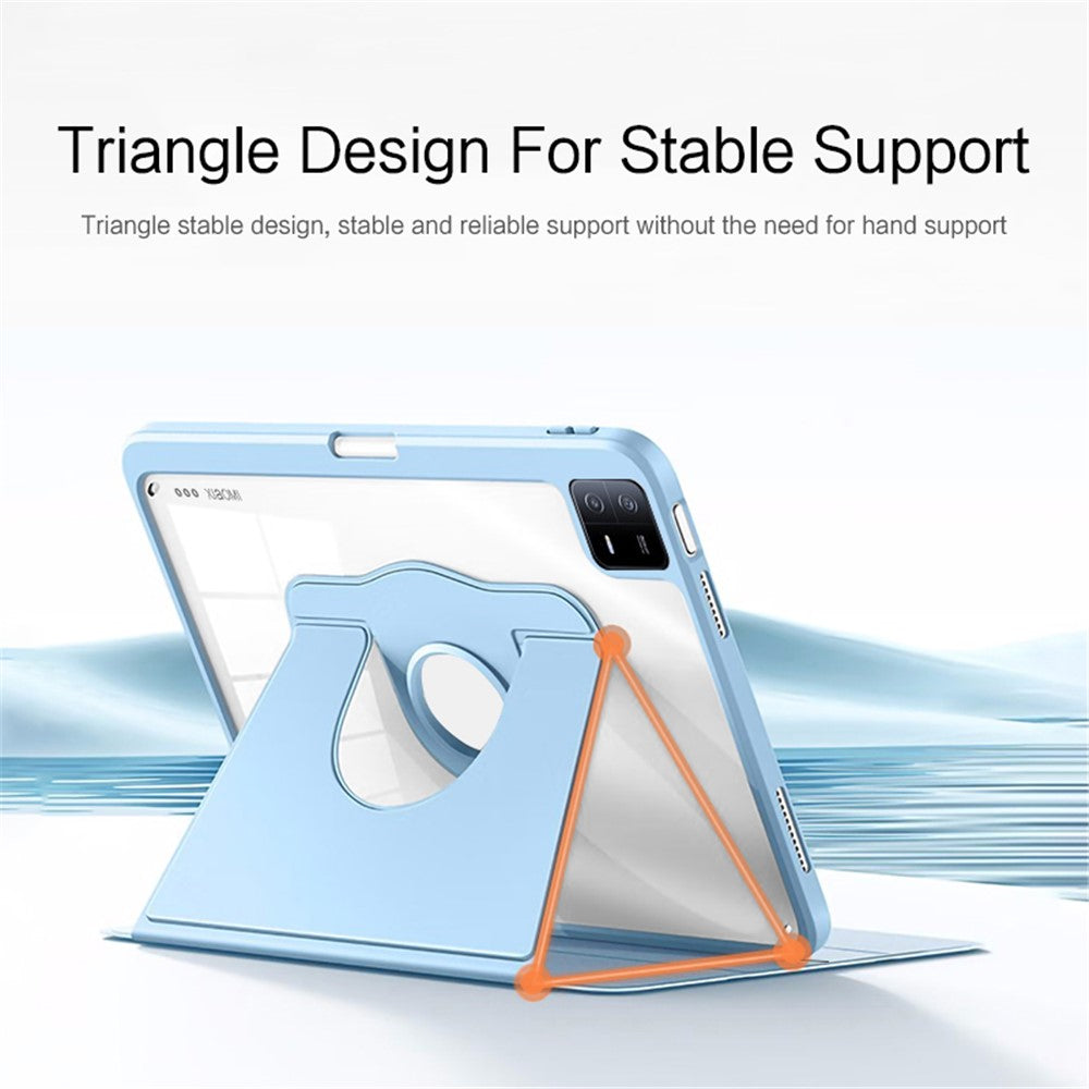 For Xiaomi Pad 6 PU Leather+Acrylic Tablet Case Rotary Kickstand Smart Protective Cover with Pen Holder