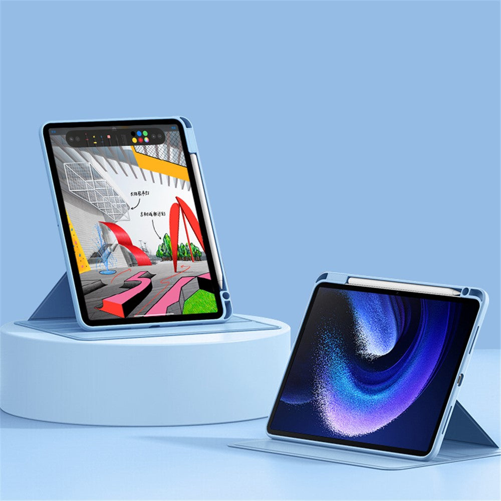 For Xiaomi Pad 6 PU Leather+Acrylic Tablet Case Rotary Kickstand Smart Protective Cover with Pen Holder