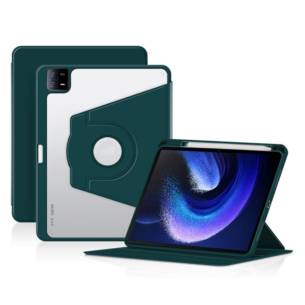 For Xiaomi Pad 6 PU Leather+Acrylic Tablet Case Rotary Kickstand Smart Protective Cover with Pen Holder