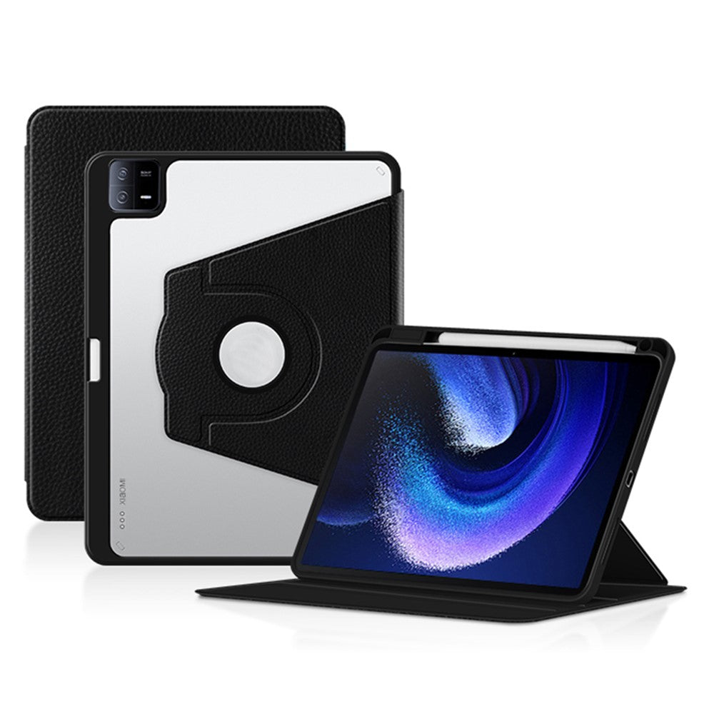 Xiaomi Pad 6 Surfplatta med äkta nötläder och akryl, roterande stöd, smart fodral med pennfack