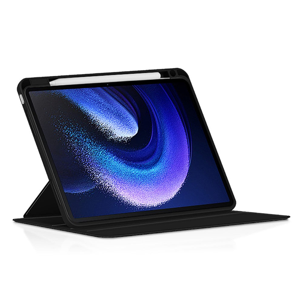Xiaomi Pad 6-tablet med ægte okselæder og akryl, roterende støtte, smart etui med penneholder