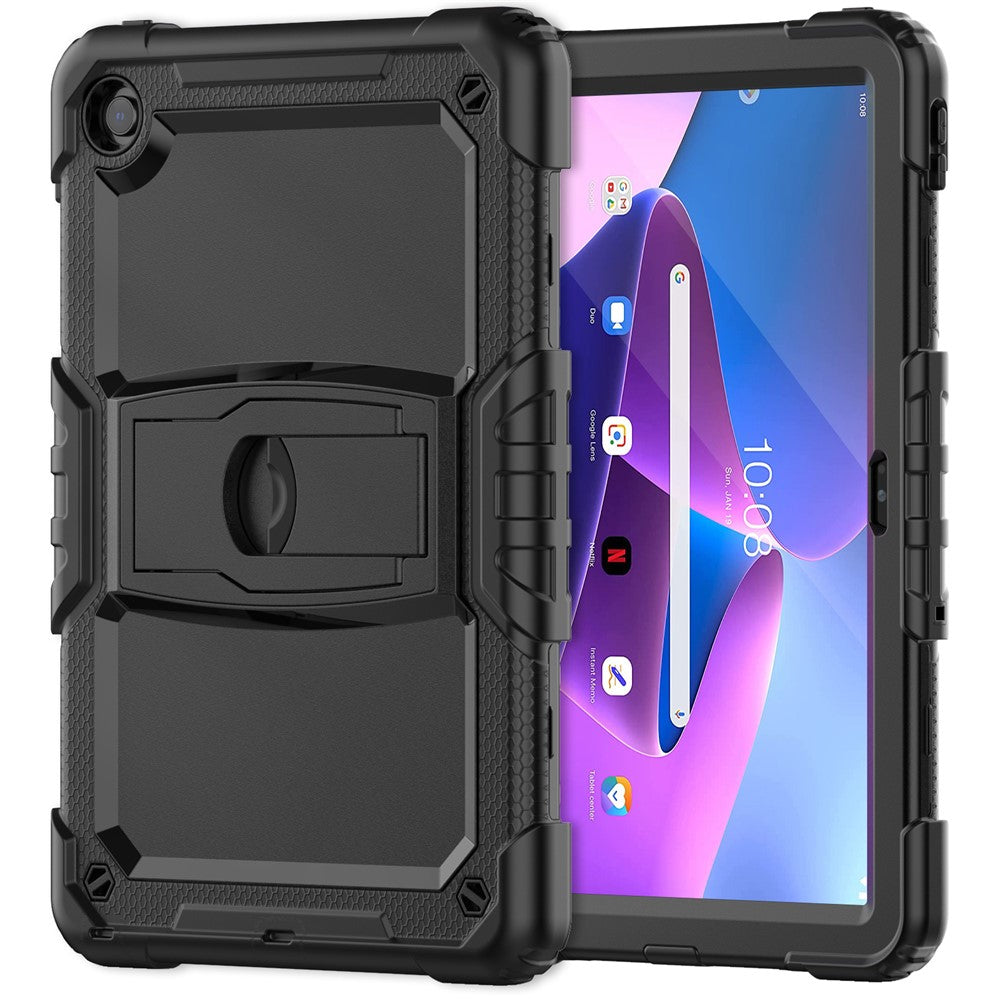 For Lenovo Tab M10 Plus (3rd Gen) 125FU / 128FU / Xiaoxin Pad 2022 10.6 inch Silicone+PC Tablet Cover Kickstand Case with Strap