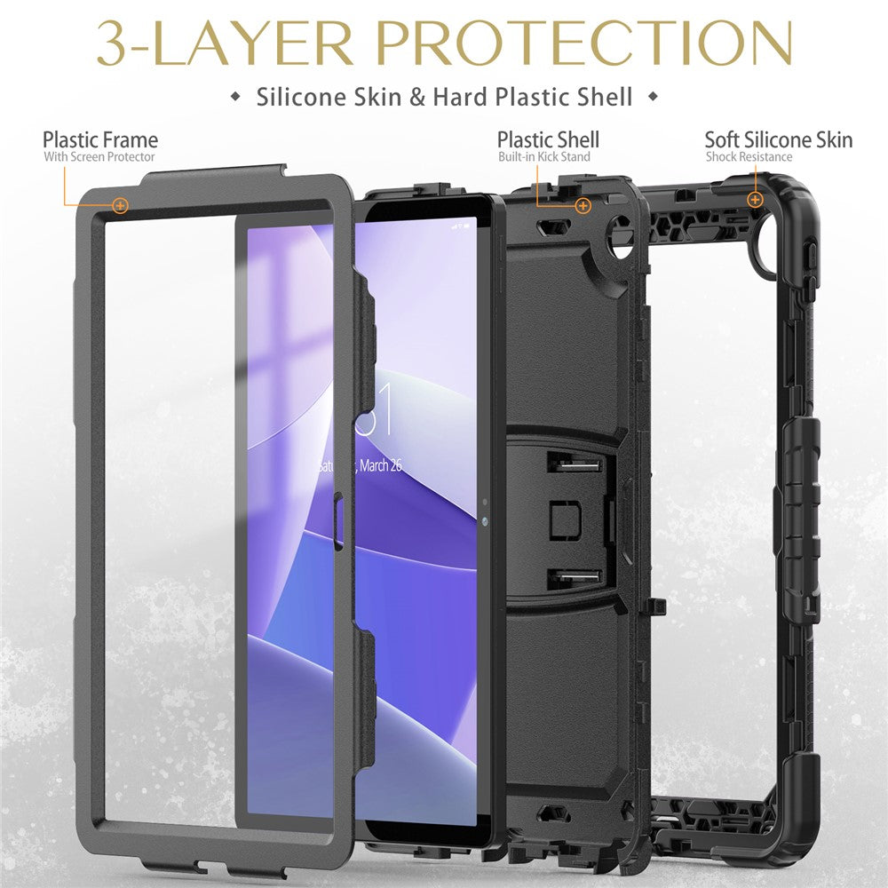 For Lenovo Tab M10 Plus (3rd Gen) 125FU / 128FU / Xiaoxin Pad 2022 10.6 inch Silicone+PC Tablet Cover Kickstand Case with Strap