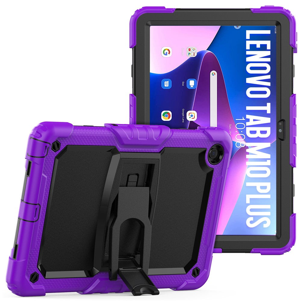 For Lenovo Tab M10 Plus (3rd Gen) 125FU / 128FU / Xiaoxin Pad 2022 10.6 inch Silicone+PC Tablet Cover Kickstand Case with Strap