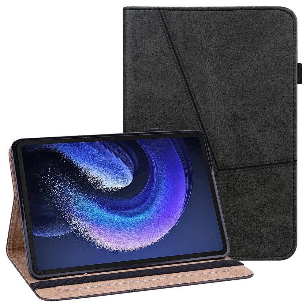 For Xiaomi Pad 6 PU Leather Tablet Case Line Imprinted Card Slots Stand Folio Cover