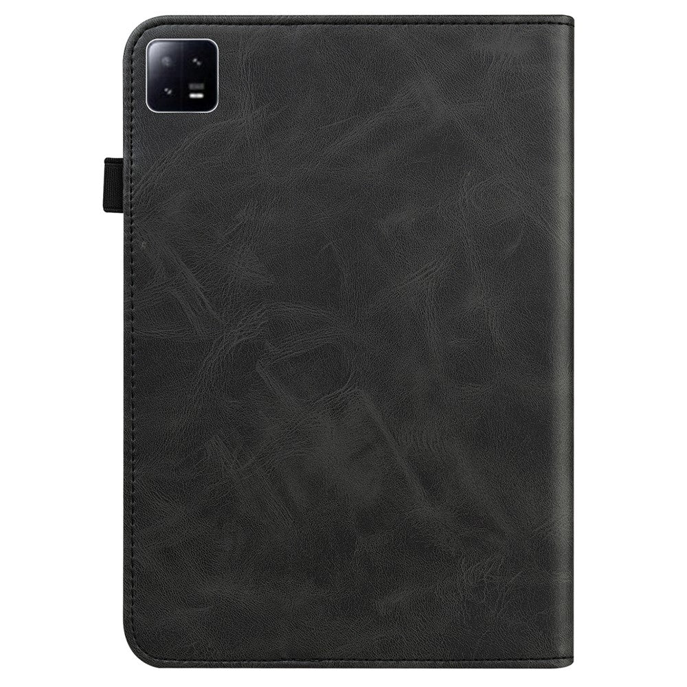 For Xiaomi Pad 6 PU Leather Tablet Case Line Imprinted Card Slots Stand Folio Cover