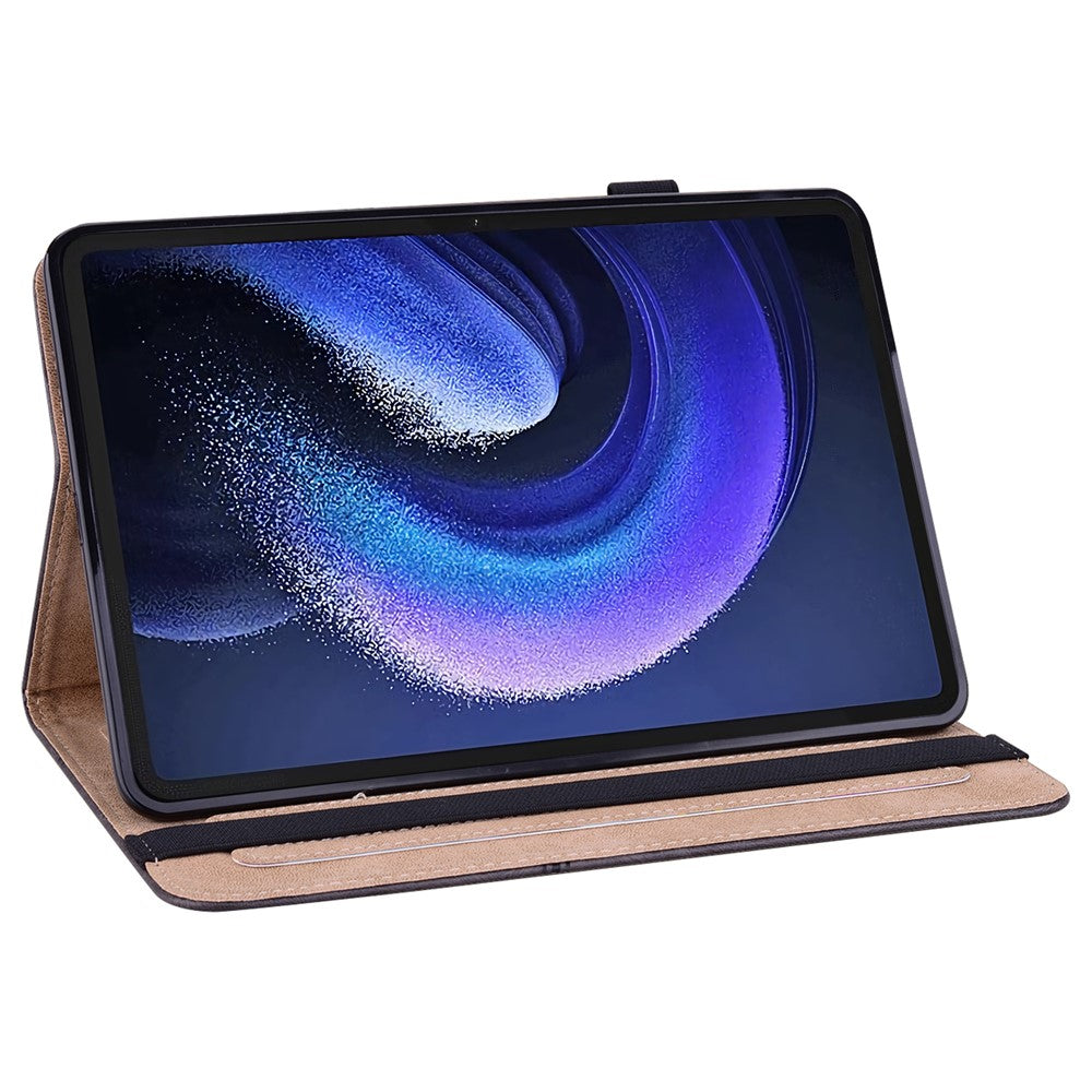 For Xiaomi Pad 6 PU Leather Tablet Case Line Imprinted Card Slots Stand Folio Cover