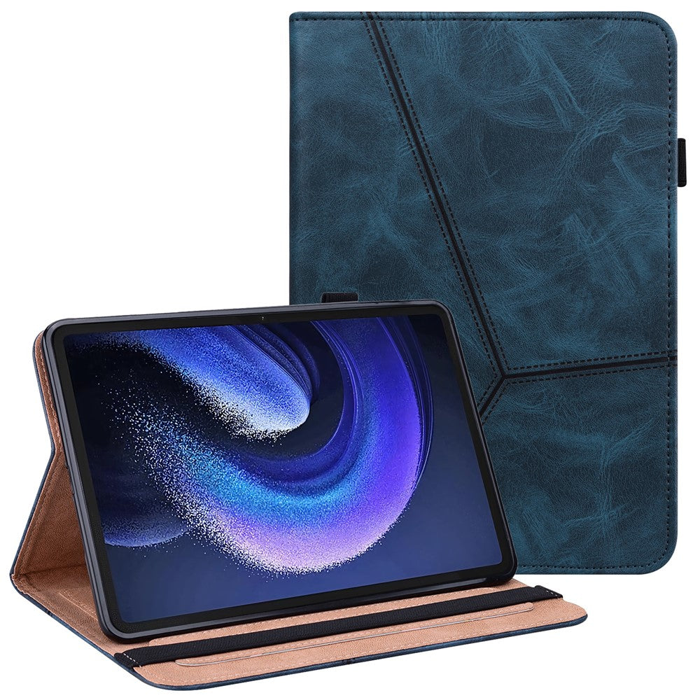 For Xiaomi Pad 6 PU Leather Tablet Case Line Imprinted Card Slots Stand Folio Cover