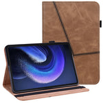 For Xiaomi Pad 6 PU Leather Tablet Case Line Imprinted Card Slots Stand Folio Cover