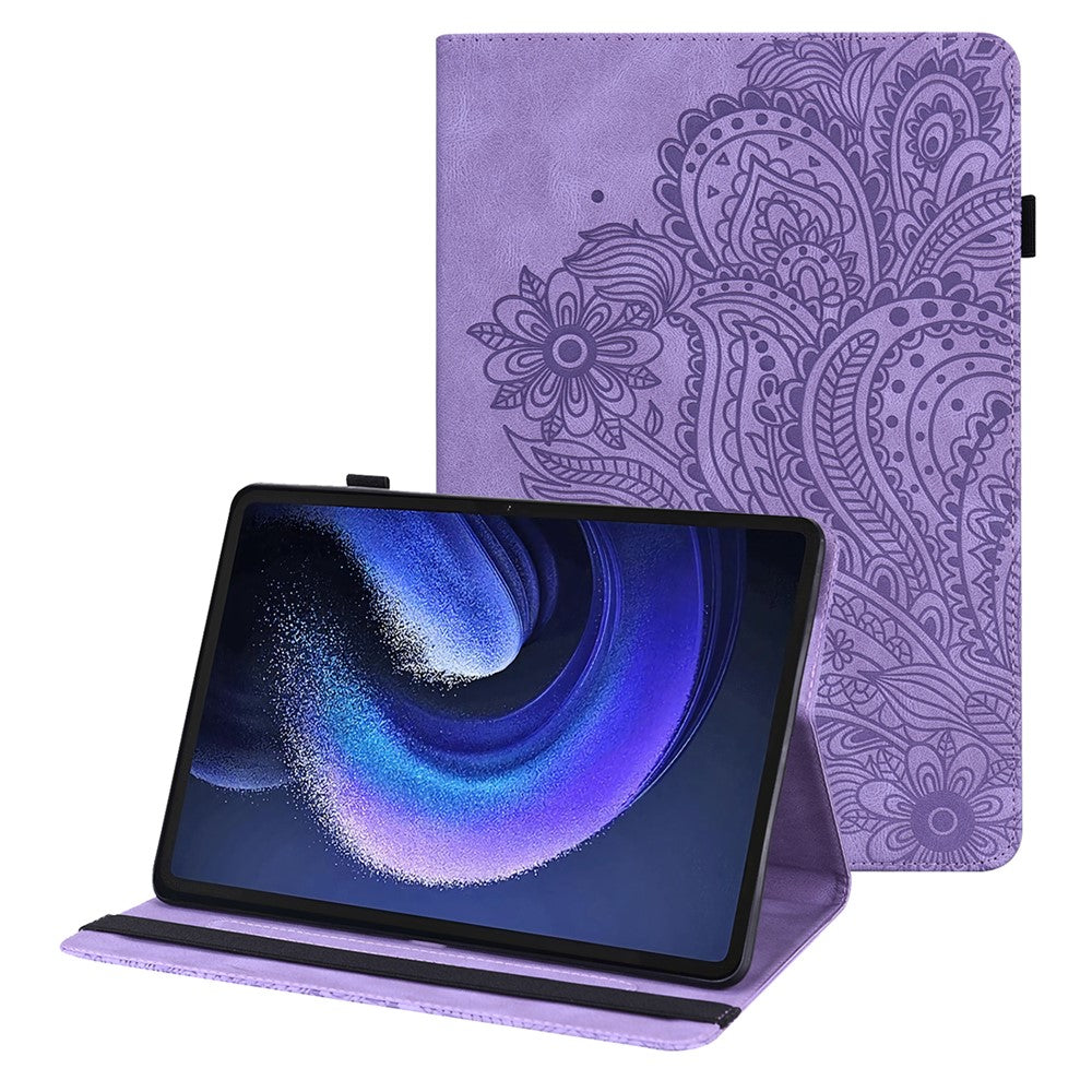 Xiaomi Pad 6 Präglingsmönster Fodral Stativ Korthållare PU Läder Surfplatta Fodral
