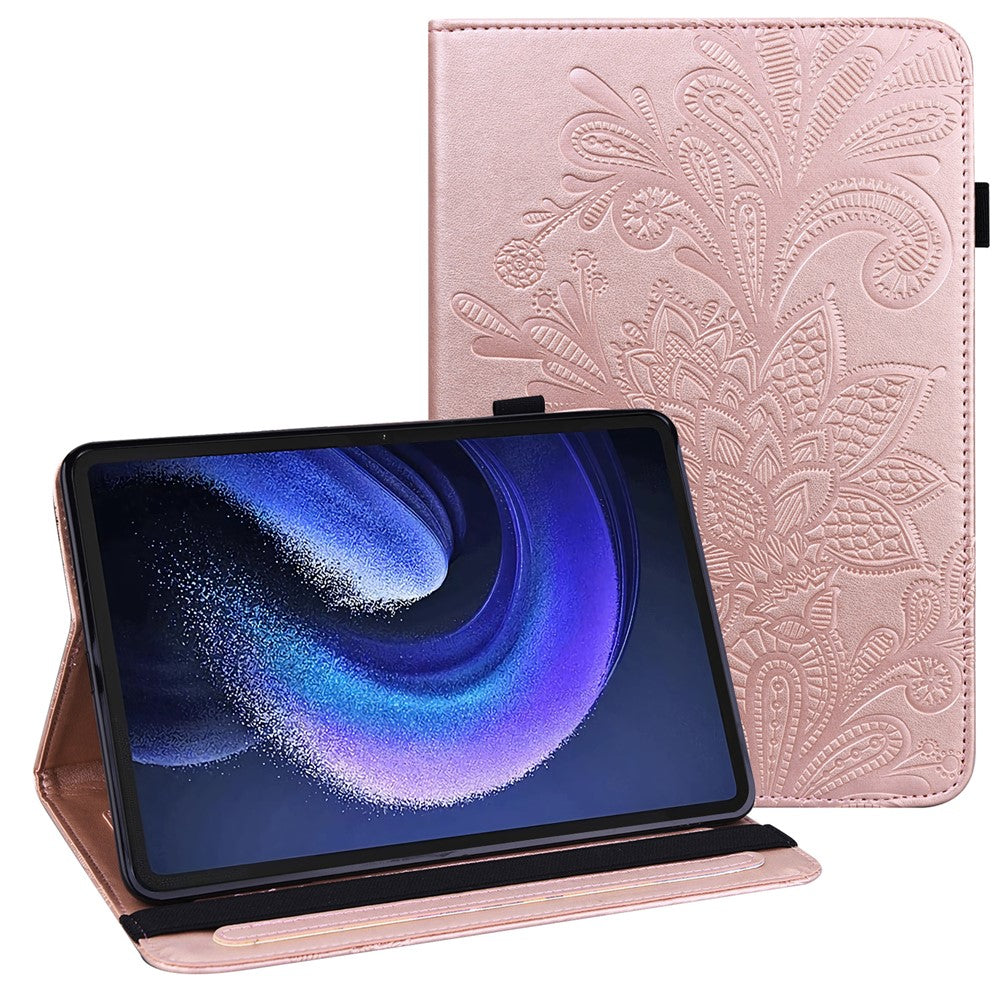 Xiaomi Pad 6 Reptåligt PU-läder Surfplatta Stativfodral Blommigt Prägling Plånboksfodral Surfplatta