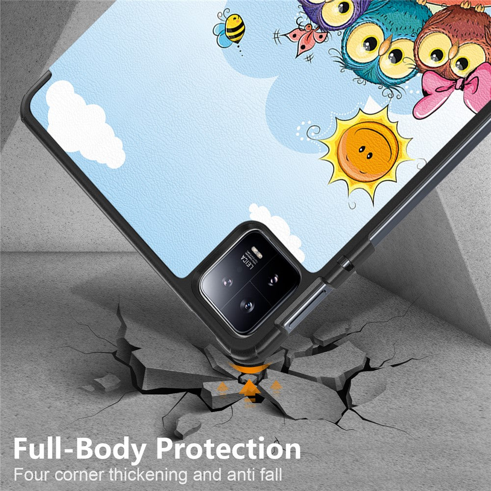 For Xiaomi Pad 6 PU Leather Pattern Printing Tablet Case Tri-fold Stand Protective Cover with Auto Wake / Sleep