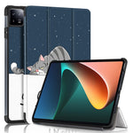 For Xiaomi Pad 6 PU Leather Pattern Printing Tablet Case Tri-fold Stand Protective Cover with Auto Wake / Sleep