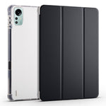 For Xiaomi Pad 5 Pro 12.4 (2022) Stand Case Tri-Fold PU Leather Transparent Back Tablet Cover with Pencil Slot