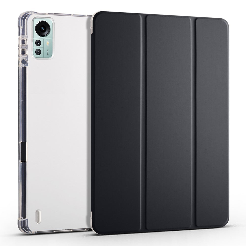 For Xiaomi Pad 5 Pro 12.4 (2022) Stand Case Tri-Fold PU Leather Transparent Back Tablet Cover with Pencil Slot